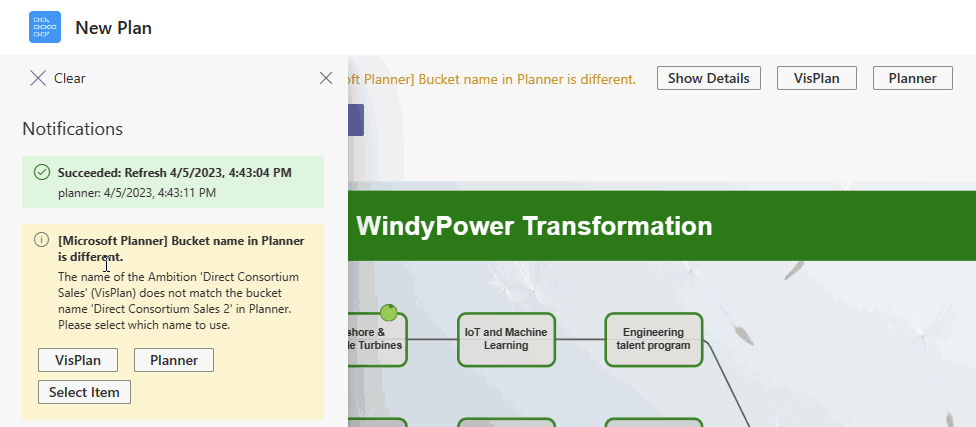 Notification bar, bucket renamed in Planner.