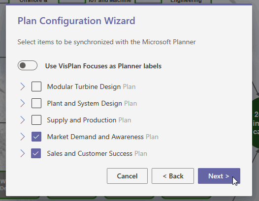 Select Capability Lines to initiate the creation of Planner plans, which will subsequently be synchronized with VisPlan.