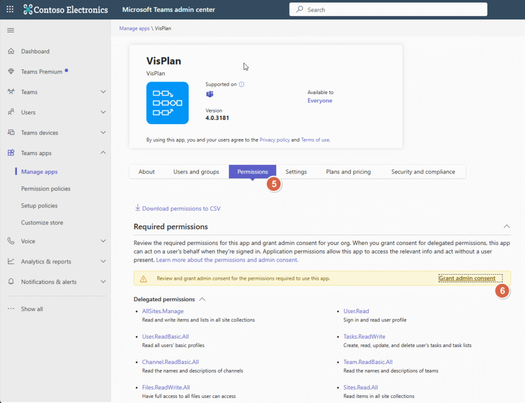Teams Admin Approve VisPlan permissions